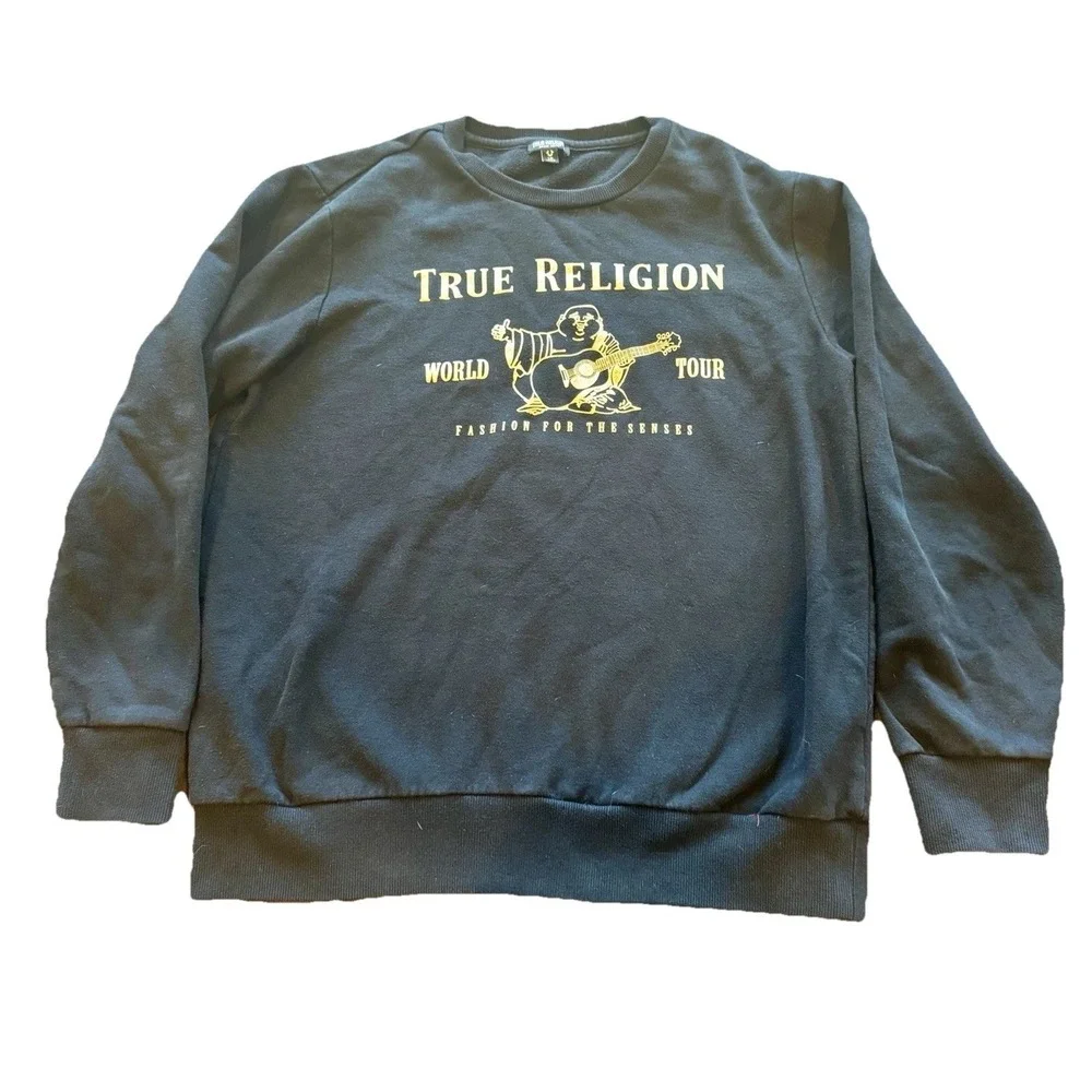 True Religion Buddha World Tour Crewneck Sweatshirt Black Men's Large